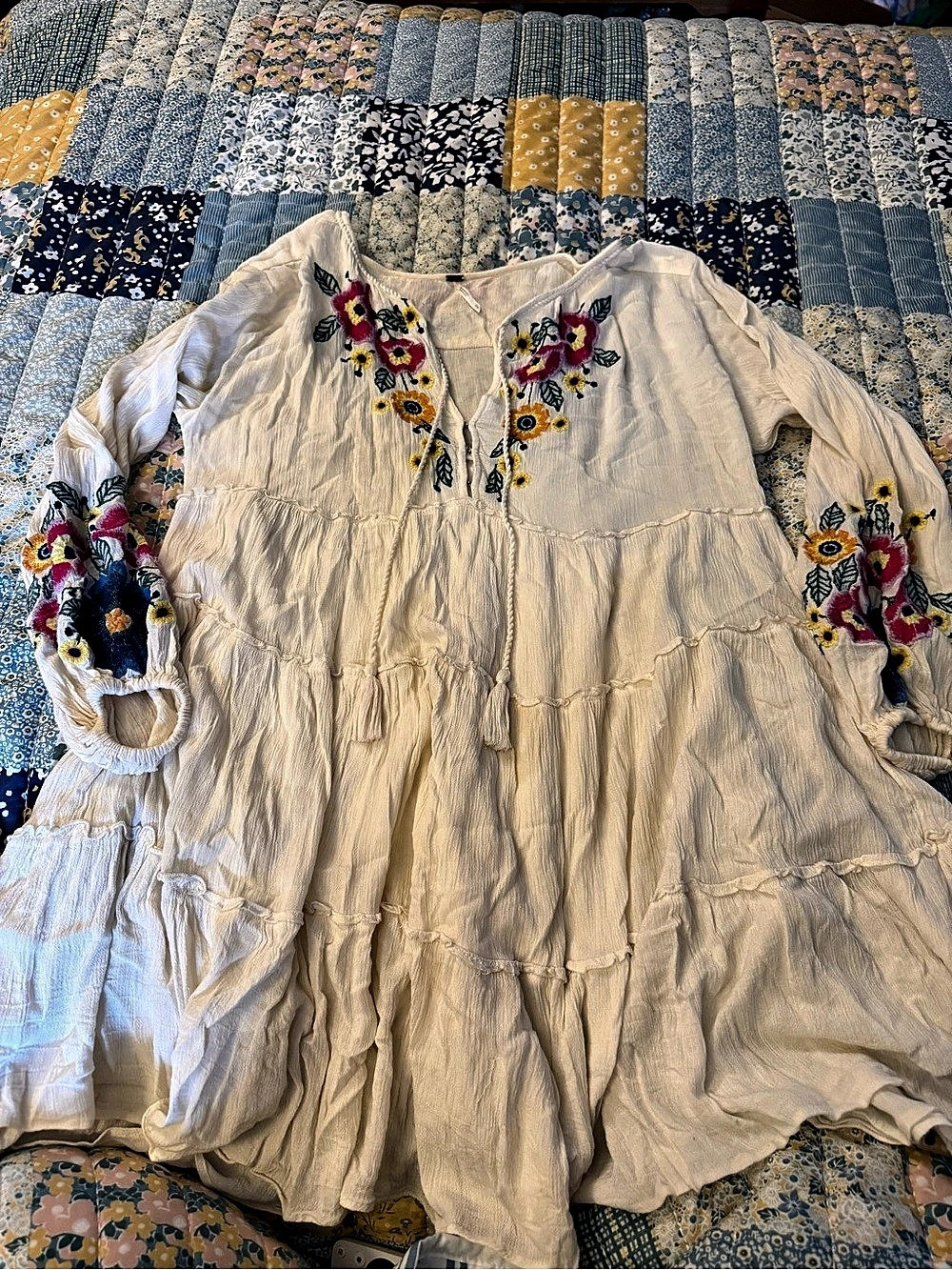 Free People Sunbeams Mini Dress Embroidered Floral White